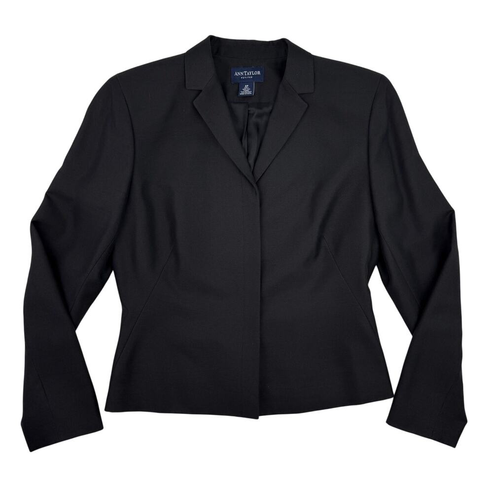 Vintage Ann Taylor Silk Fitted Blazer Black Petite Tailored Minimalist 90s Y2K 4